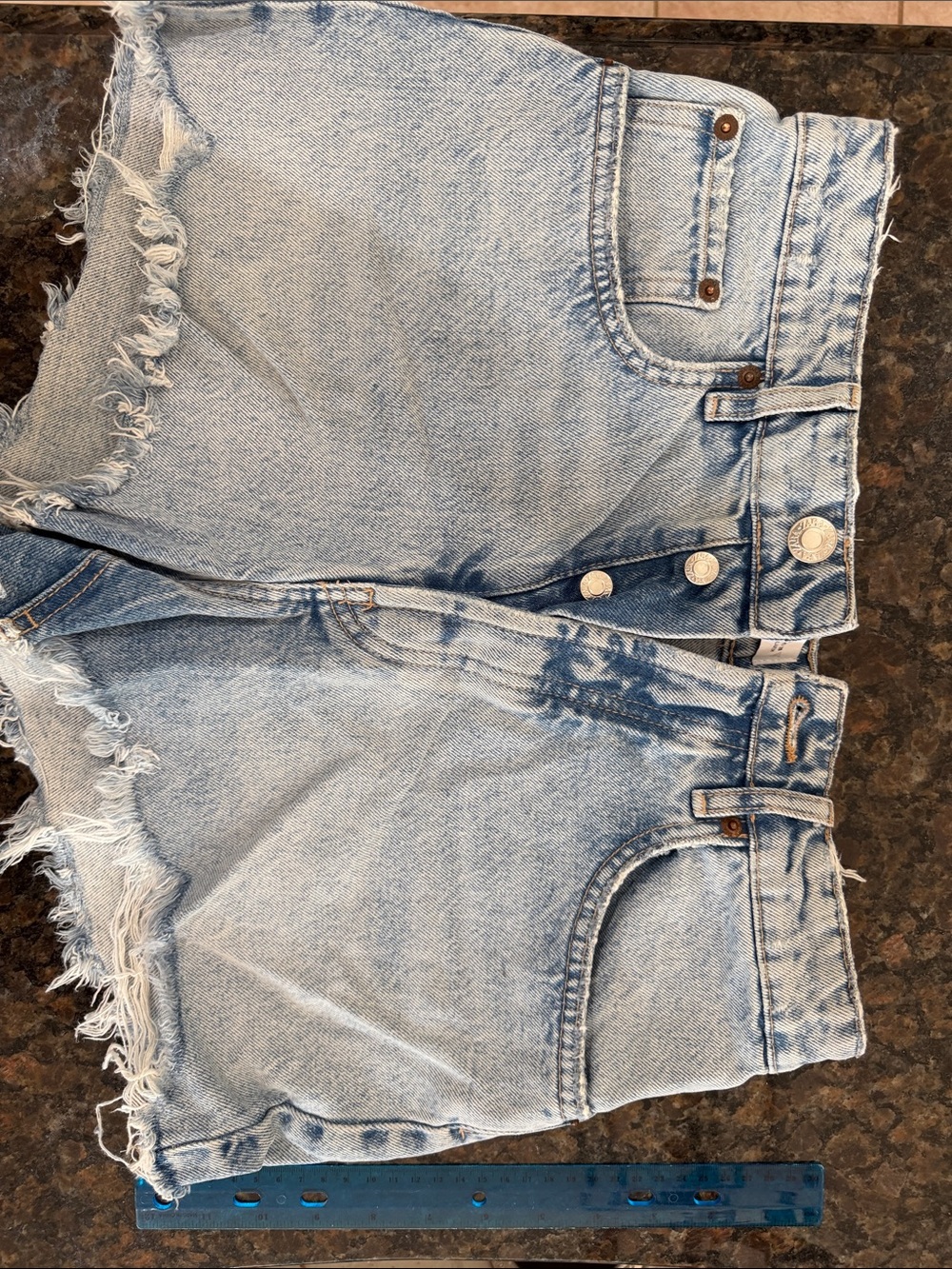 Zara Light Blue Distressed Denim Cutoff Shorts